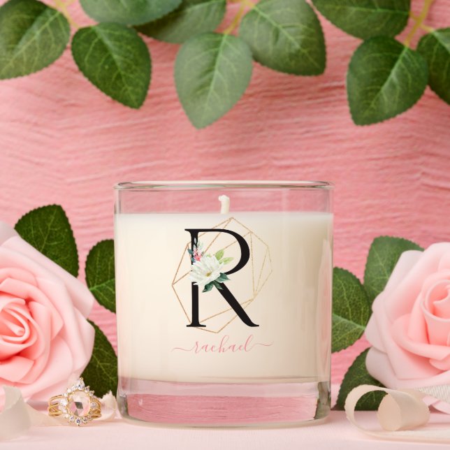 Watercolor Florals Letter R Monogrammed  Scented Candle (Wedding)