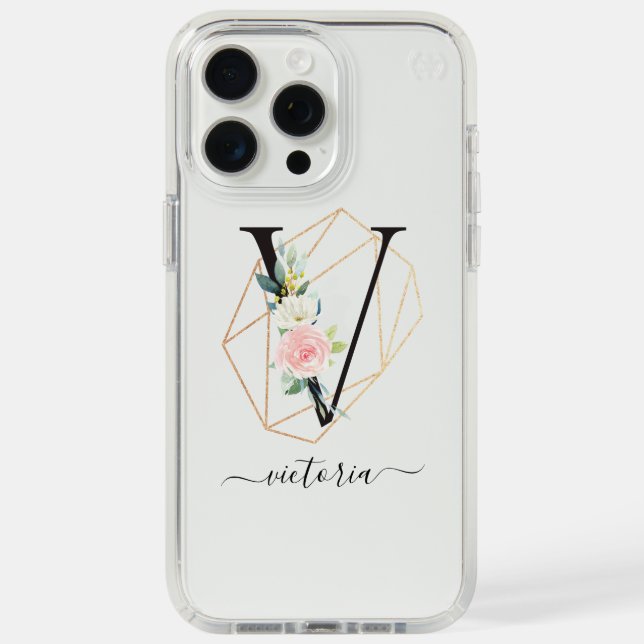 Watercolor Florals Letter V Monogram Speck iPhone Case (Front (White Titanium))
