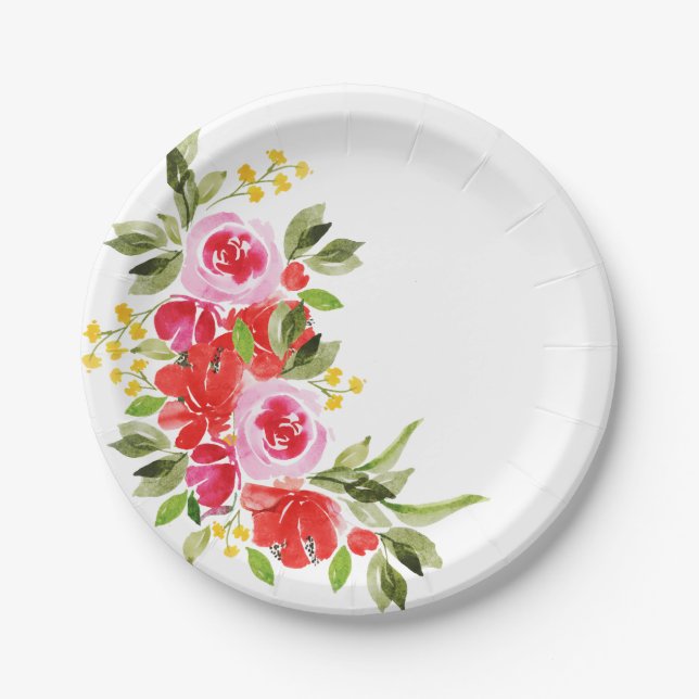 Watercolor Florals Paper Plates (Front)