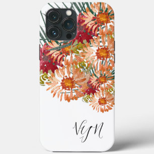 Watercolor Florals Peach  Gold Monogrammed iPhone 13 Pro Max Case