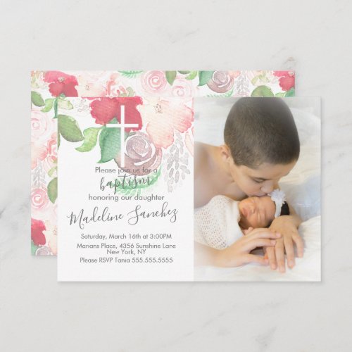 Watercolor Florals Pink Baptism Baby Dedication   Invitation