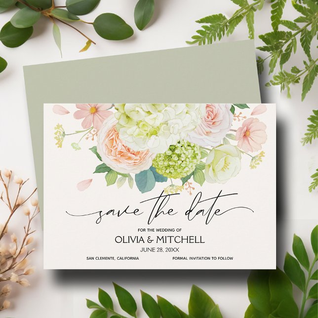 Watercolor Florals Sage Wedding Save The Date (Creator Uploaded)