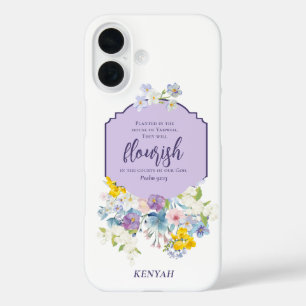 Watercolor Florals Scripture Verse Personalized iPhone 16 Case