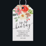 Watercolor Florals Sip Sip Hooray Bridal Shower Gift Tags<br><div class="desc">Bridal Shower favor tags for mini wine bottle featuring watercolor summer florals of bright red,  pink,  white and greenery.</div>