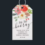 Watercolor Florals Sip Sip Hooray Bridal Shower Gift Tags<br><div class="desc">Bridal Shower favor tags for mini wine bottle featuring watercolor summer florals of bright red,  pink,  white and greenery.</div>