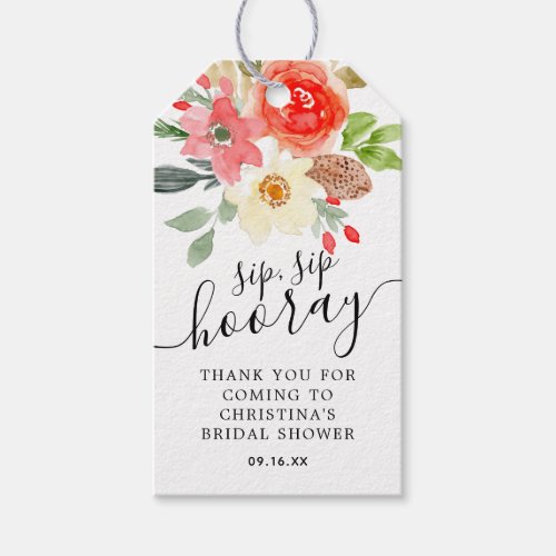 Watercolor Florals Sip Sip Hooray Bridal Shower Gift Tags