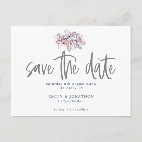 Watercolor Florals Stylish Script Save The Date Postcard