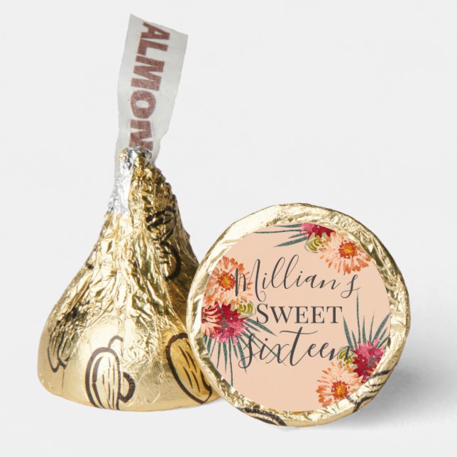 Watercolor Florals Sweet Sixteen Personalized Hers Hershey®'s Kisses® (Front)