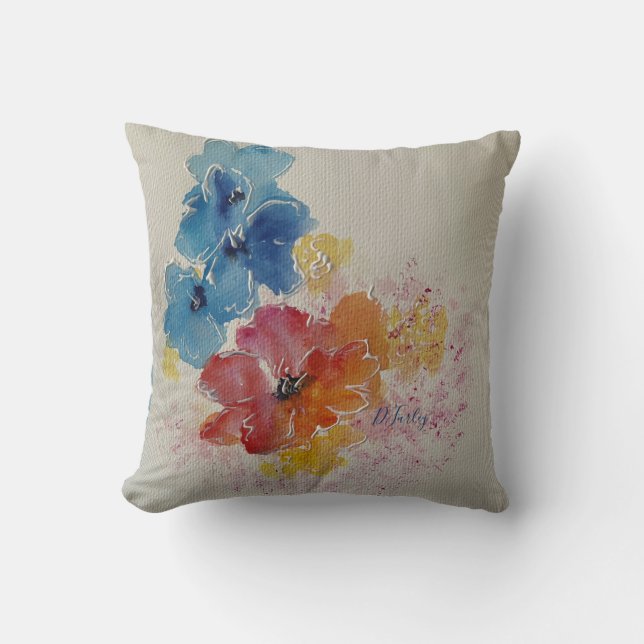 Watercolor Florals Throw Pillow (Front)