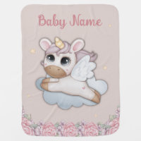 Watercolor Florals Unicorn Whimsical  Baby Blanket