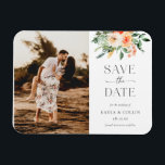 Watercolor Florals Wedding Photo Save The Date Magnet<br><div class="desc">This elegant save the date features pink,  peachy florals for the perfect way to ask family and friends to save the date! Click the "Edit using Design Tool" button to edit the text colors,  background color,  and more.</div>