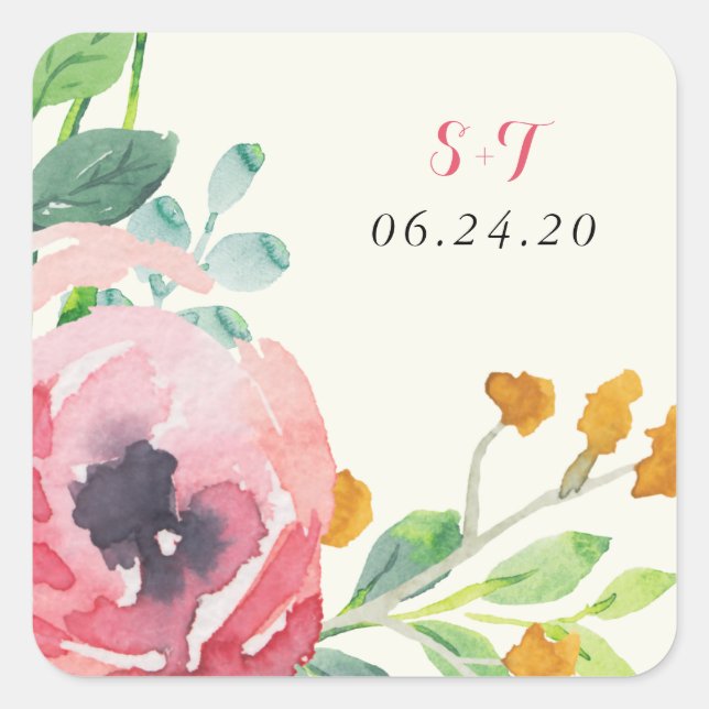 Watercolor Florals Wedding Stickers (Front)