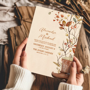 Watercolor Florals Western Cowboy Boots Wedding Invitation