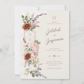 Watercolor Florals Western Horseshoe Lace Wedding Invitation (Front)