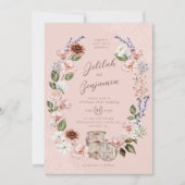 Watercolor Florals Western Monogram Crest Wedding  Invitation (Front)