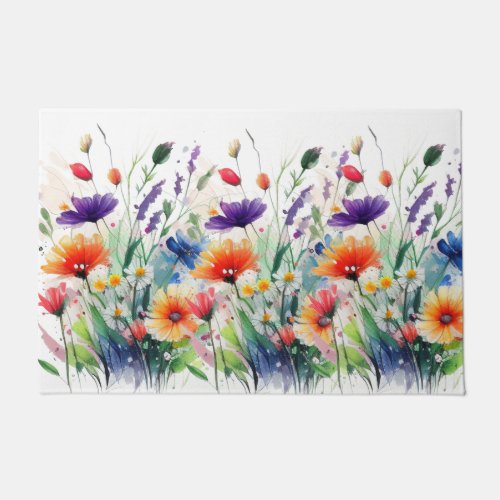 Watercolor Florals Wildflowers Trendy Doormat