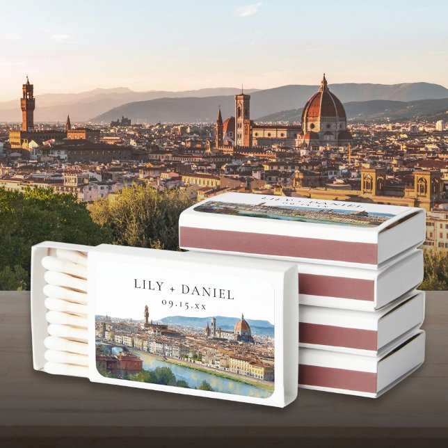 Watercolor Florence Italian Destination Wedding Matchboxes (Watercolor Florence Italian Destination Wedding Matchboxes)