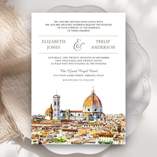 Watercolor Florence Italy All in One Wedding Invitation