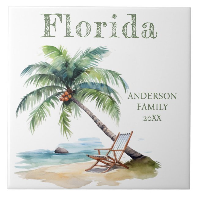 Watercolor Florida Beach Trip  Ceramic Tile (Front)