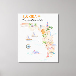 Watercolor Florida State Art Map Canvas Print