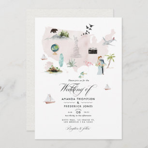 Watercolor Florida USA Destination QR Code Wedding Invitation