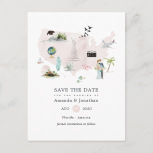 Watercolor Florida USA Destination Wedding Announcement Postcard