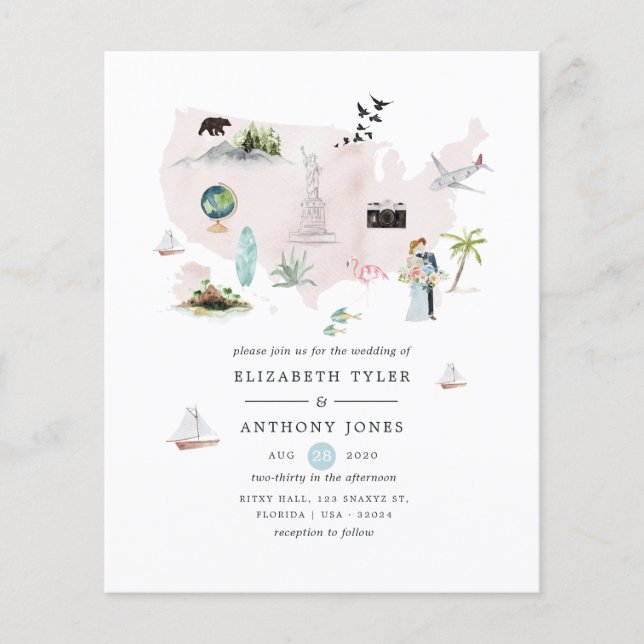 Watercolor Florida USA Destination Wedding Invite Flyer (Front)