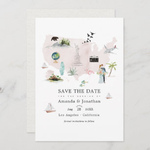 Watercolor Florida USA Destination Wedding Photo Save The Date