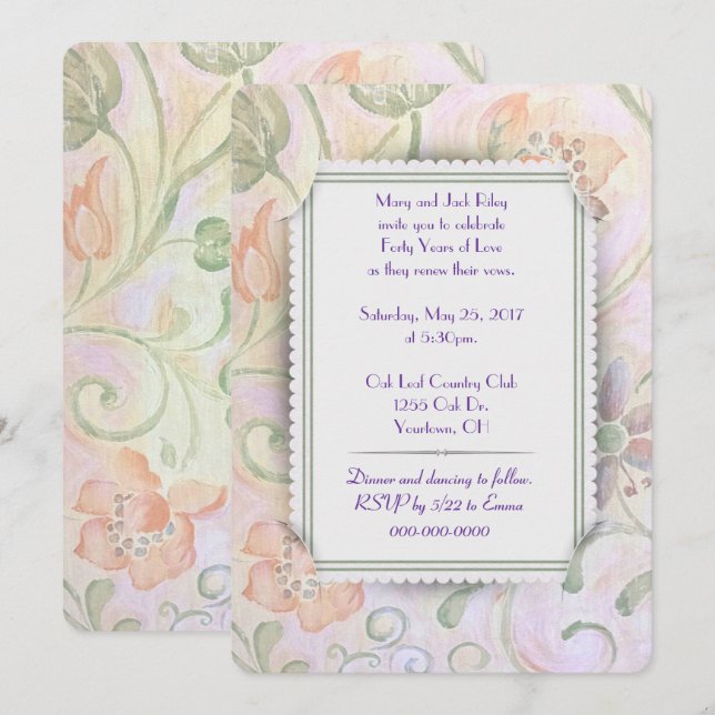 watercolor florwal Wedding Vow Renewal Invitation (Front/Back)