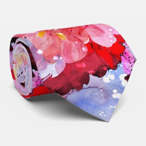 Watercolor flourish chic peonies pattern neck tie