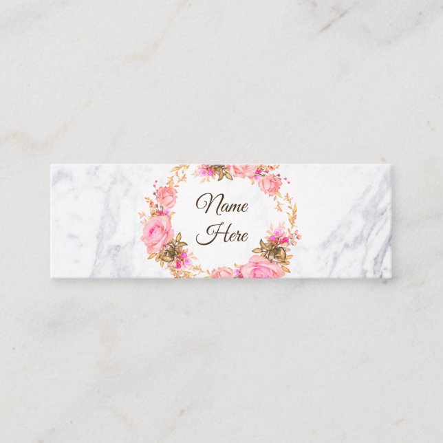 Watercolor Flourish Marble Mini Business Card (Front)