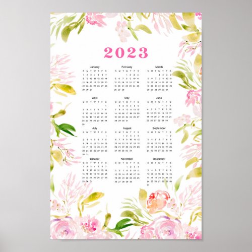 Watercolor flower 2023 calendar poster