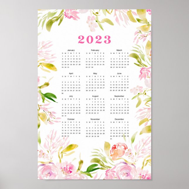 Watercolor flower 2023 calendar poster (Front)