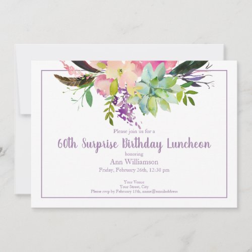 Watercolor Flower 60th Surprise Birthday Invitation