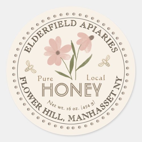 Watercolor Flower and Bees Pure Local Honey Label 