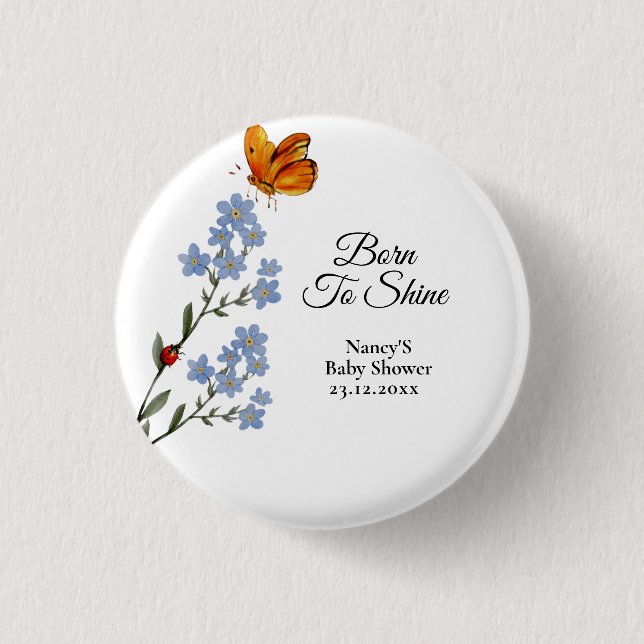 Watercolor flower Baby Shower Button (Front)