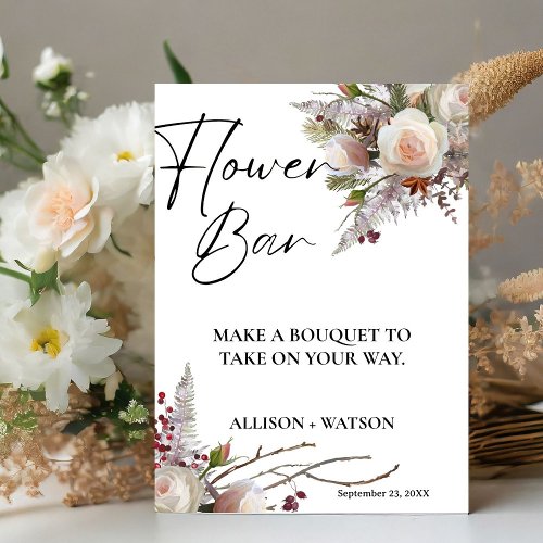 Watercolor  Flower bar sign bridal shower flower 