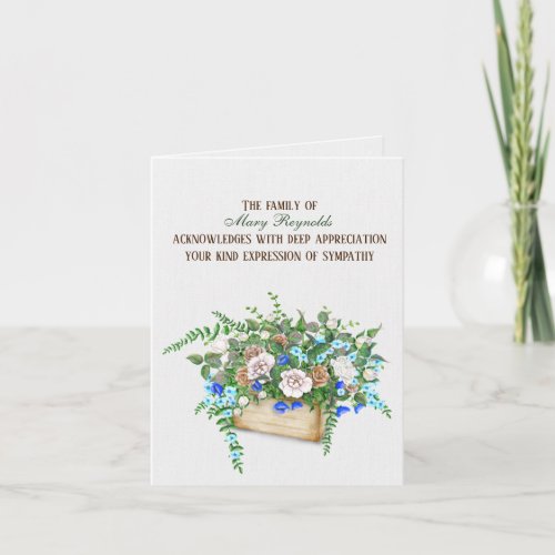 Watercolor Flower Basket Sympathy Thank You  Card