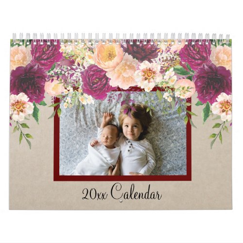 Watercolor Flower Beautiful Family Photo Calendar