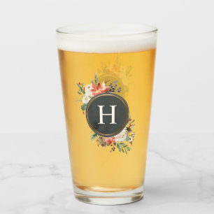 Watercolor Flower Berry Floral Monogram Christmas Glass