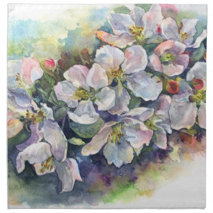 Watercolor flower blooming apple tree wedding flow cloth napkin
