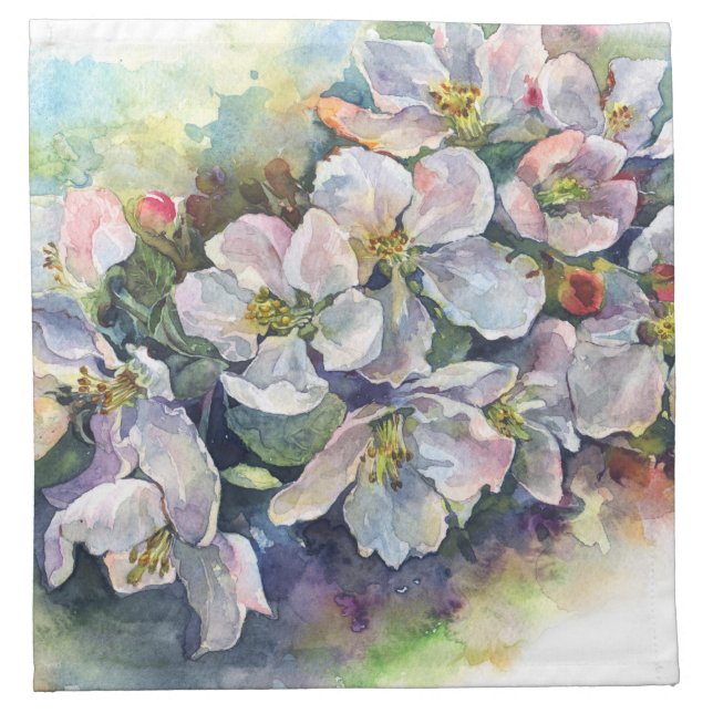 Watercolor flower blooming apple tree wedding flow cloth napkin (Front)