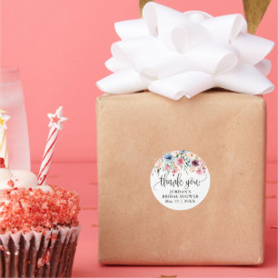 Watercolor Flower Blooms Thank You Favor Classic Round Sticker