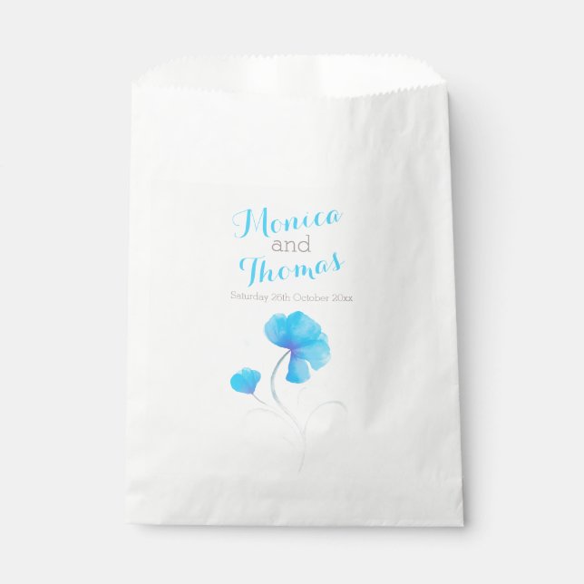 watercolor flower blue grey wedding favor bags (Front)