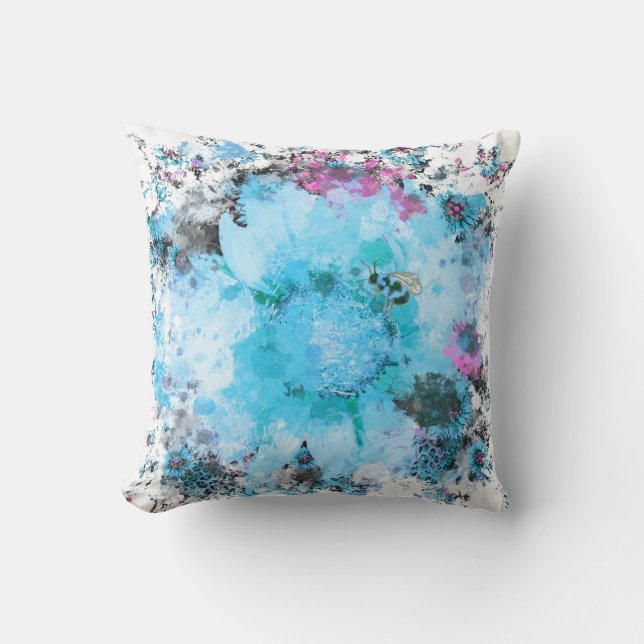 Watercolor Flower - Blue Throw Pillow (Front)