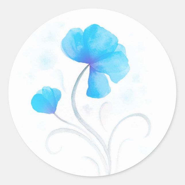 Watercolor flower blue wedding seal / sticker (Front)