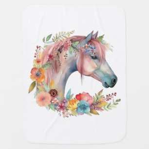 Watercolor Flower Boho Horse Pastel Baby Blanket