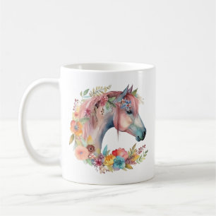 Watercolor Flower Boho Horse Pastel Coffee Mug