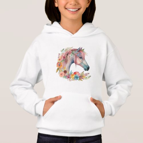 Watercolor Flower Boho Horse Pastel Hoodie