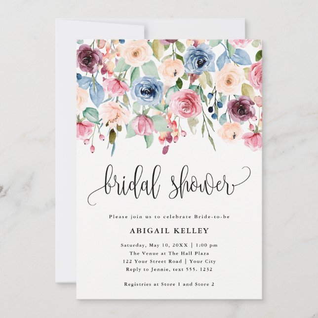 Watercolor Flower Border Bridal Shower Invitation (Front)